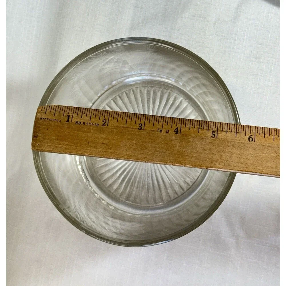 Vintage Clear Glass Ice Bucket Engraved Wheat Scene Pressed Glass Starburst MCM
